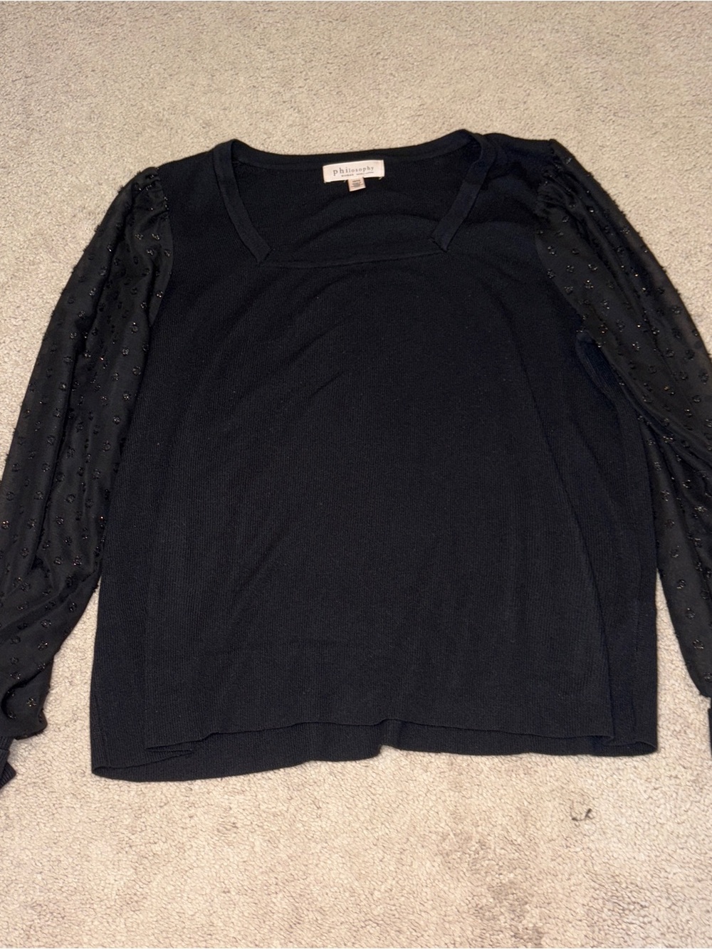 Philosophy Black Knit Top with Beaded Sheer Sleeves Size: 1X